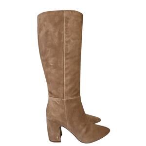 NEW Sam Edelman Suede Knee High Boots Pointed Toe Block Heel Womens 10 Tan